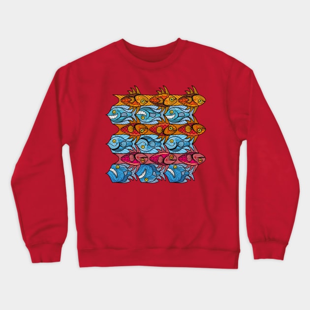 Fish tessellation escher style in red and blue Crewneck Sweatshirt by Maxsomma